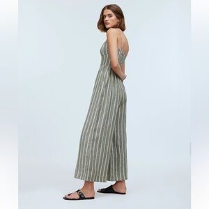 Tempo Paris stripped green 100% linen jumpsuit size S/M